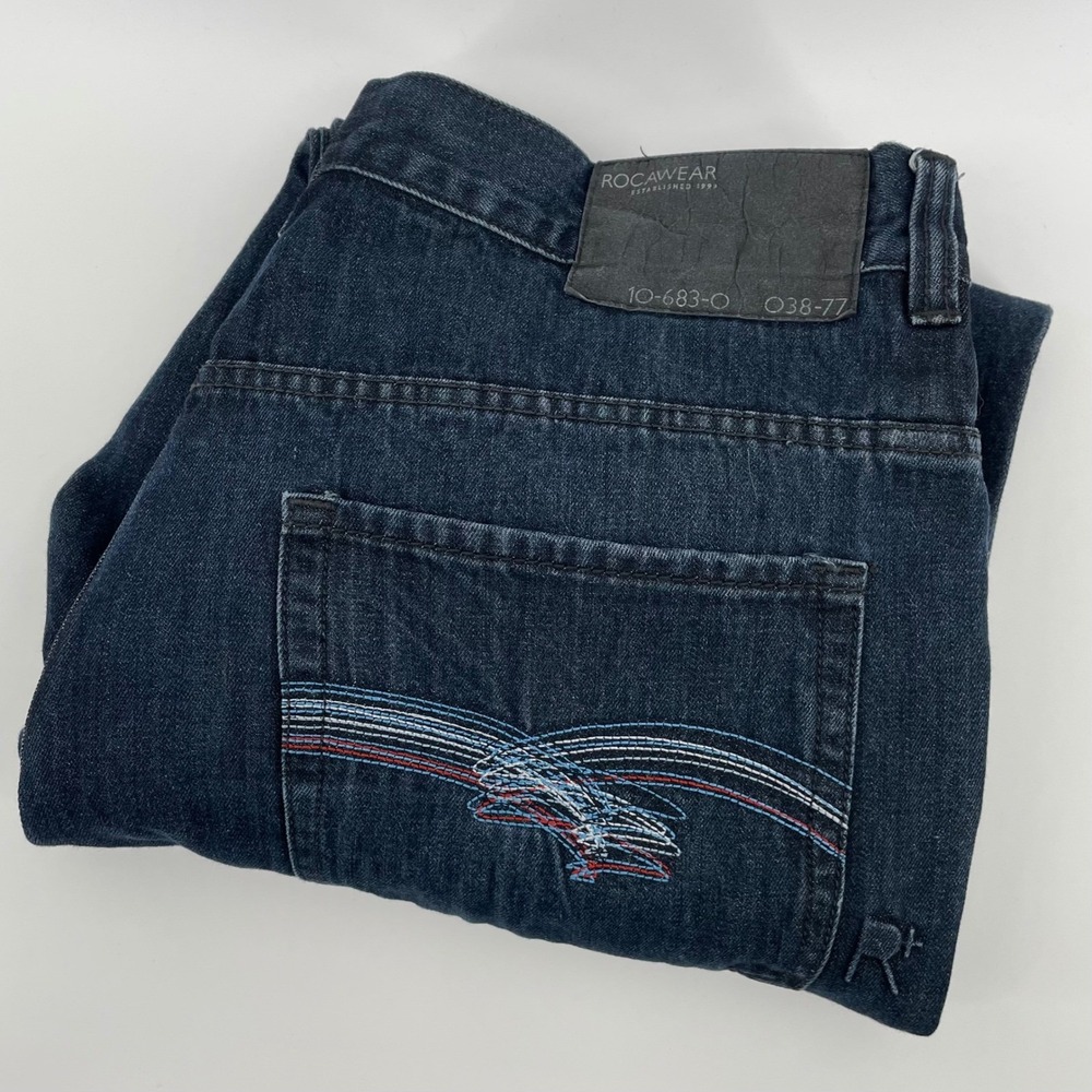Rocawear Blue Denim Baggy Jeans Size 40 Y2K Skater Street Wear Original